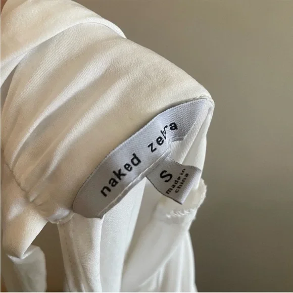 Naked Zebra White Silky High Neck Blouse & Billowy Sleeves – Size Small EUC - Picture 13 of 13
